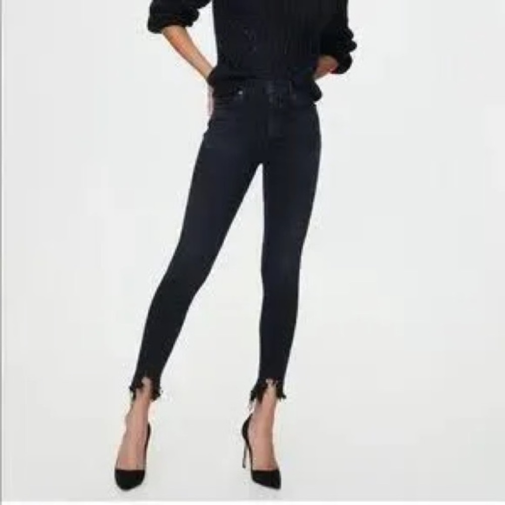 Agolde Sophie Faded Black Skinny Sharkbite Hem Stretch Denim Jeans 27 W x 26 L